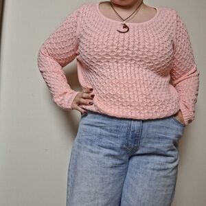 J. Crew Pink Textured Knit Scoop Neck Sweater
